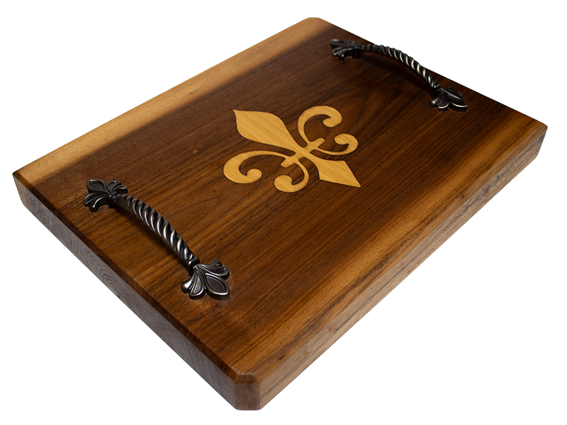 Walnut serving board with Fleur De Liz Inlay