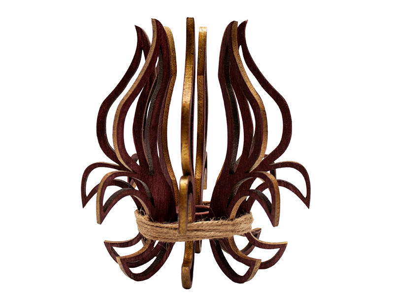 Fleur-De-Lis LED candle holder in purple stain color with gold edges.