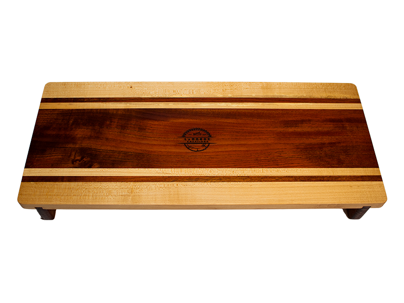 Spanish Cedar and Hard Maple serving board with Spanish Cedar dovetail joined handles bottom view with engraved logo