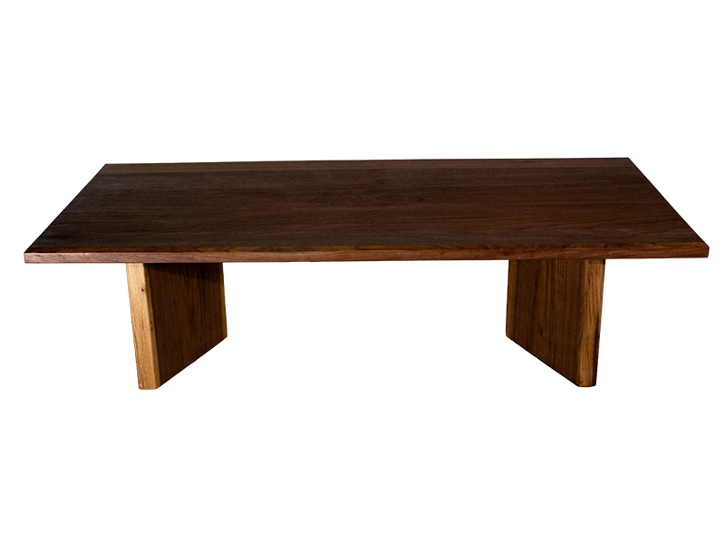 Walnut and Spanish Cedar Japanese Tea Table with V shaped live edge legs and chamfered top edge, side view.