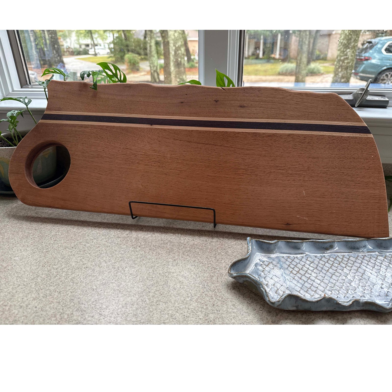 Ana Mitchell's Charcuterie board. Mahogany with Purple Heart and Maple stripe